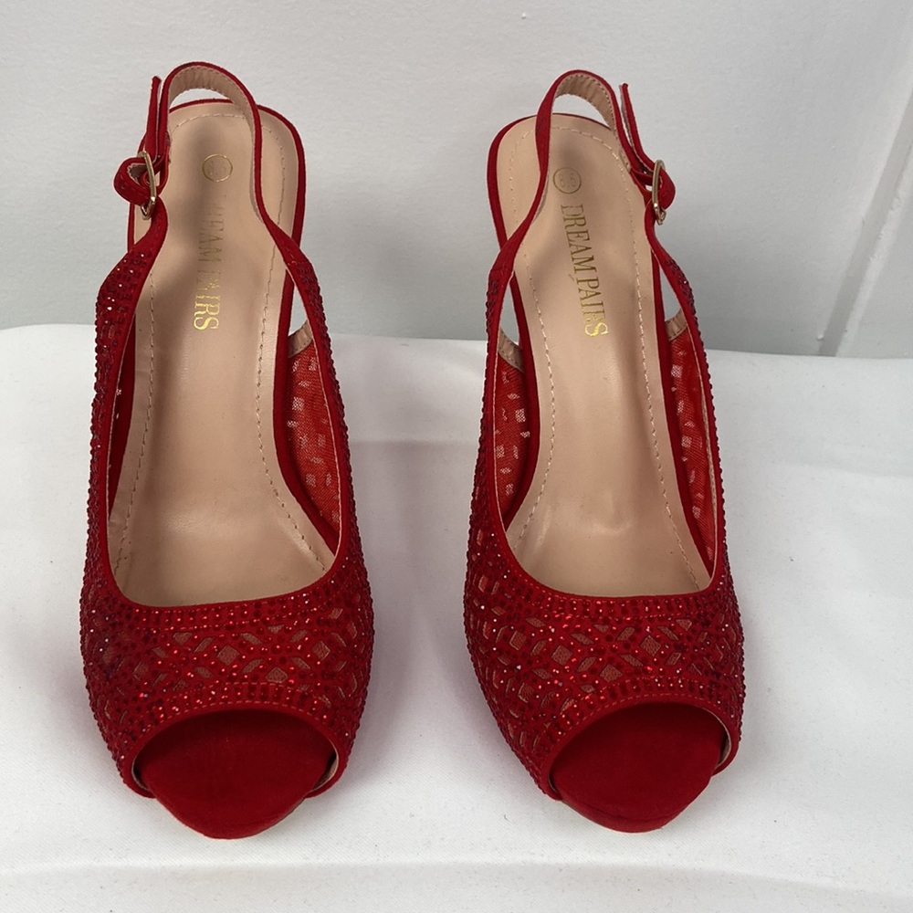 Dreampairs red rhinestone slingback peeptoes size 8.5 pumps